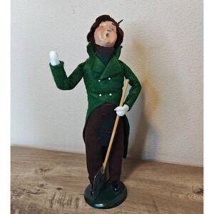 Byers Choice Caroler Man with Shovel 1996 Green Tailcoat Figurine 13.5" Vintage